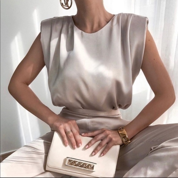 Zara Tops - ZARA satin blouse shoulder pads 1058/452